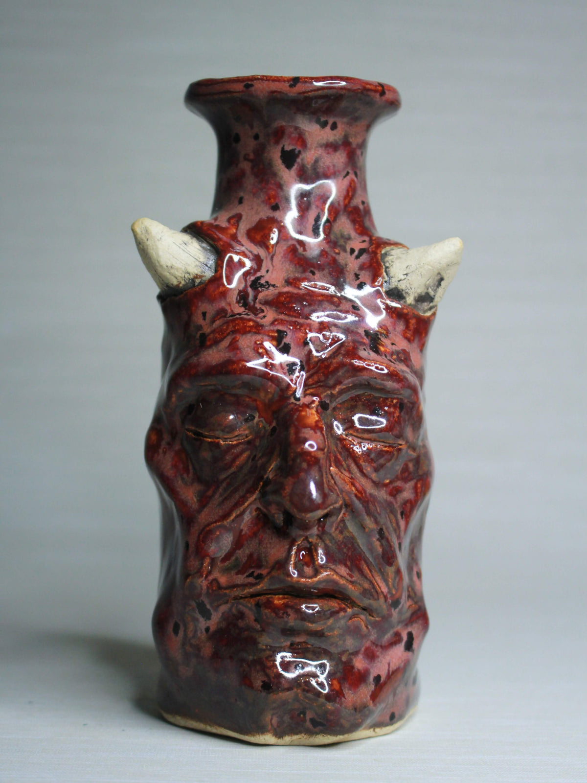 Red Devil Ceramic Bottle Vase - Small Handmade Ceramic Bud Vase