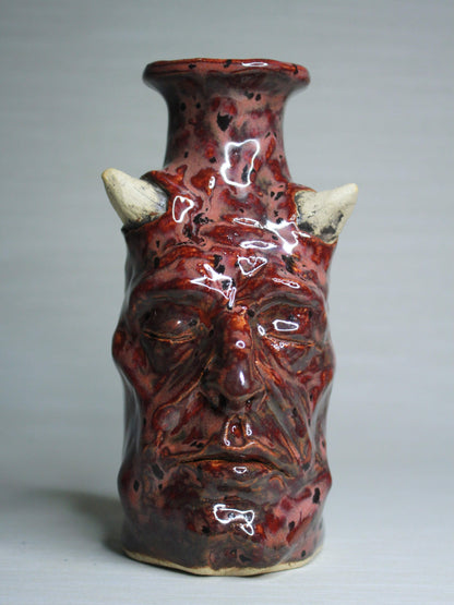 Red Devil Ceramic Bottle Vase - Small Handmade Ceramic Bud Vase