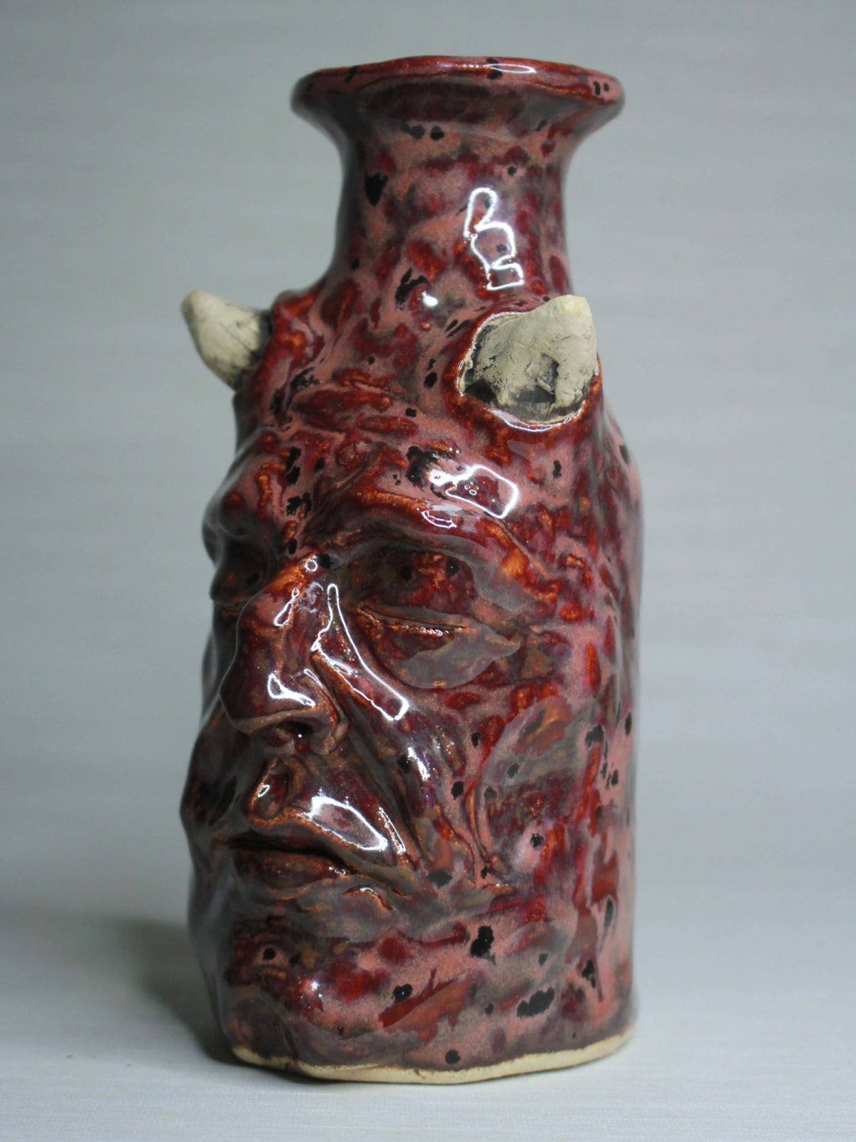 Red Devil Ceramic Bottle Vase - Small Handmade Ceramic Bud Vase