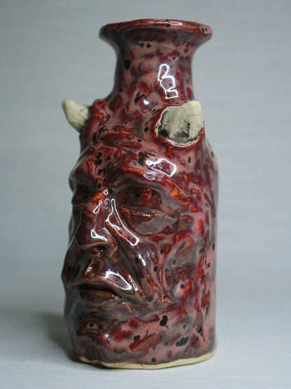Red Devil Ceramic Bottle Vase - Small Handmade Ceramic Bud Vase