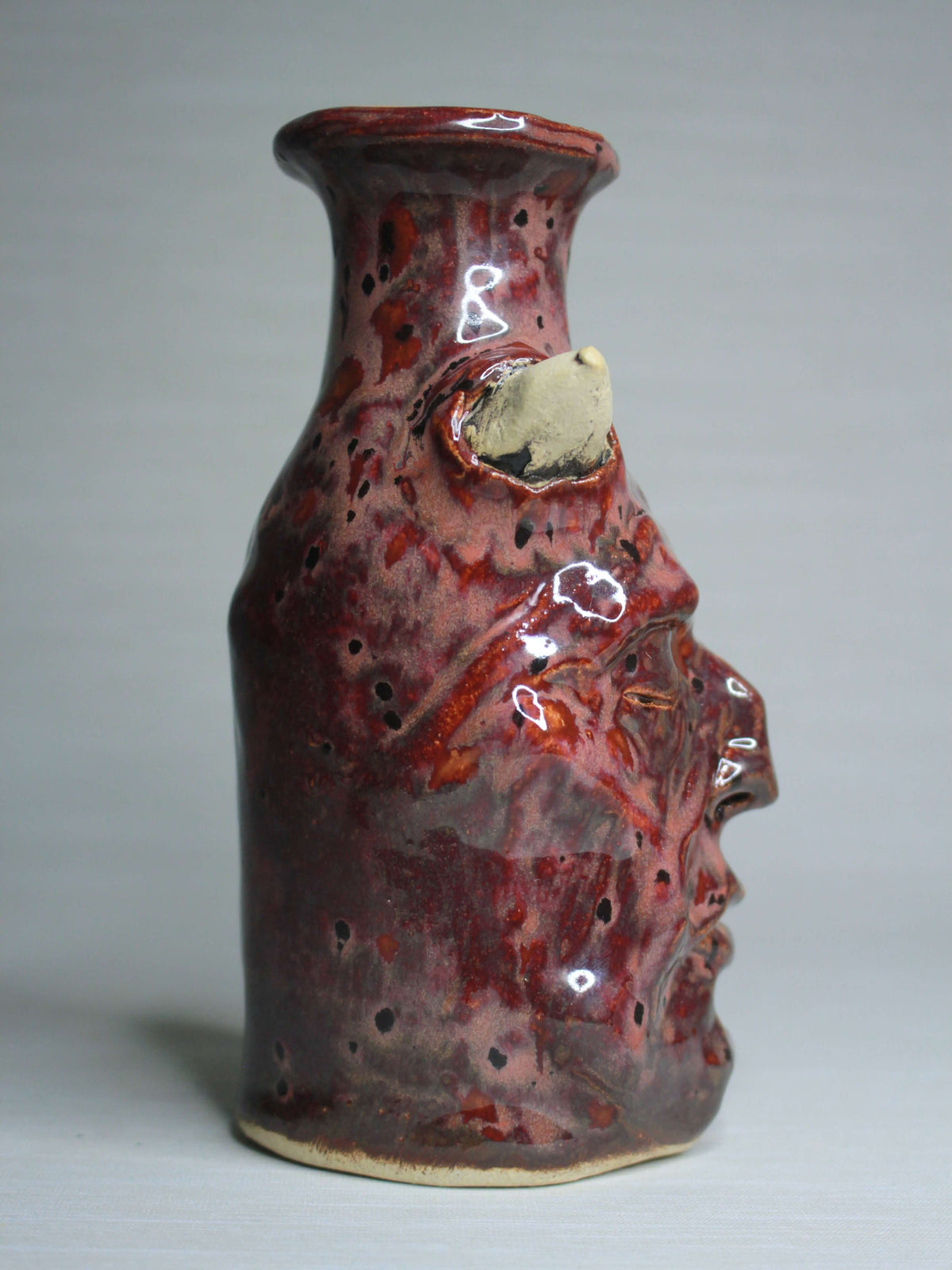 Red Devil Ceramic Bottle Vase - Small Handmade Ceramic Bud Vase