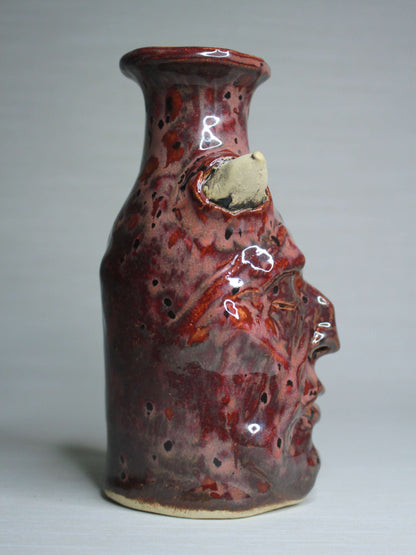 Red Devil Ceramic Bottle Vase - Small Handmade Ceramic Bud Vase