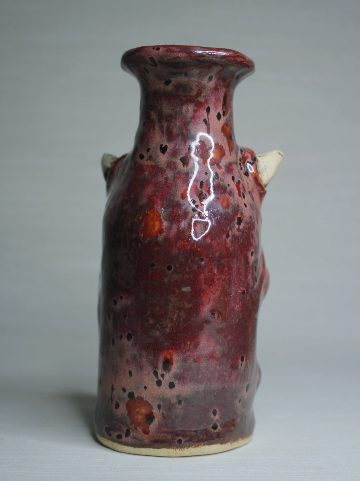 Red Devil Ceramic Bottle Vase - Small Handmade Ceramic Bud Vase