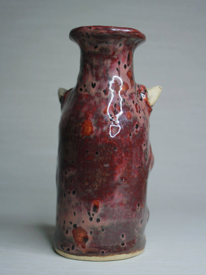 Red Devil Ceramic Bottle Vase - Small Handmade Ceramic Bud Vase