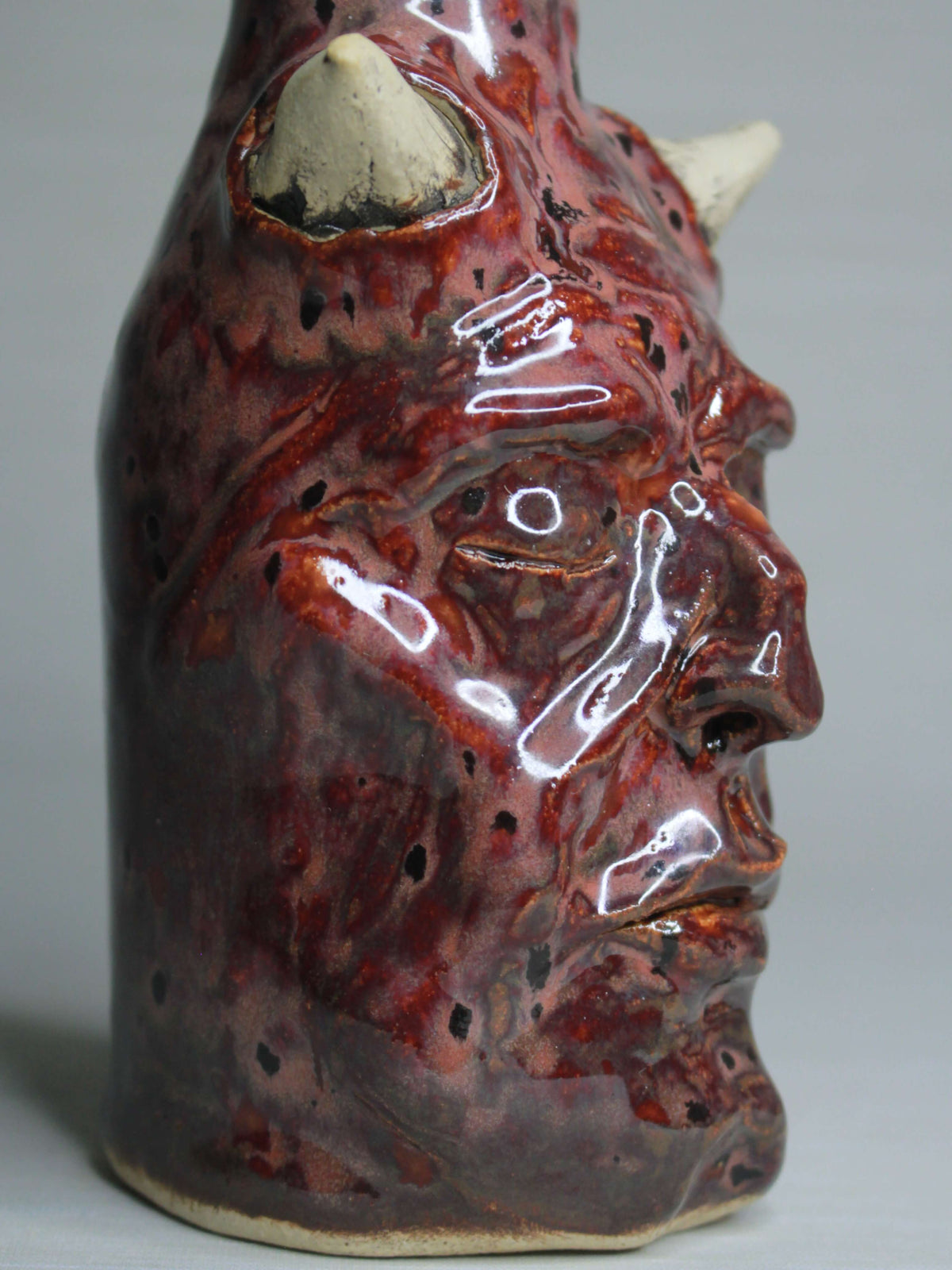 Red Devil Ceramic Bottle Vase - Small Handmade Ceramic Bud Vase