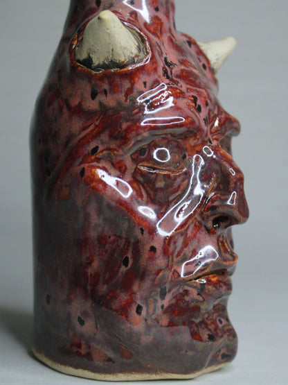 Red Devil Ceramic Bottle Vase - Small Handmade Ceramic Bud Vase
