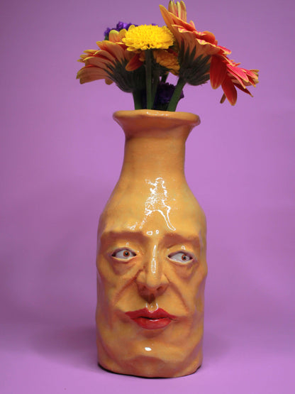 Yellow (Open Eyes) Bottle Vase - Vibrant Handmade Ceramic Bud Vase
