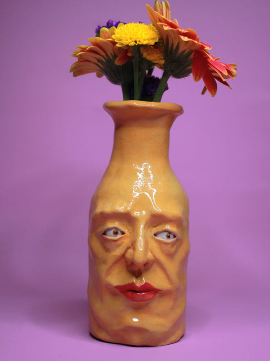 Yellow (Open Eyes) Bottle Vase - Vibrant Handmade Ceramic Bud Vase