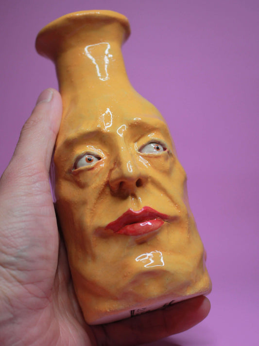 Yellow (Open Eyes) Bottle Vase - Vibrant Handmade Ceramic Bud Vase