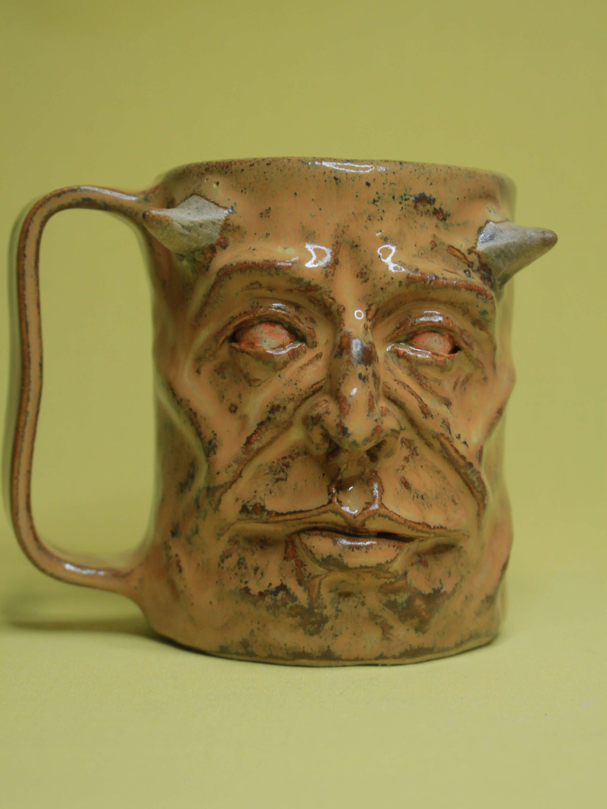 Brown Demon Face Mug - Creepy Handmade Large Ceramic Mug / Tankard