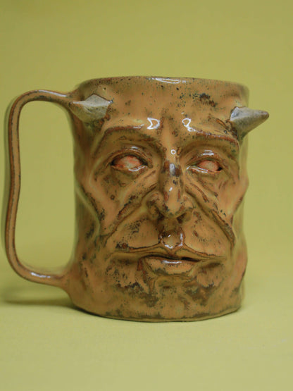 Brown Demon Face Mug - Creepy Handmade Large Ceramic Mug / Tankard