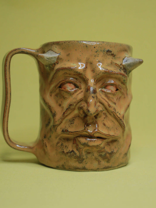 Brown Demon Face Mug - Creepy Handmade Large Ceramic Mug / Tankard
