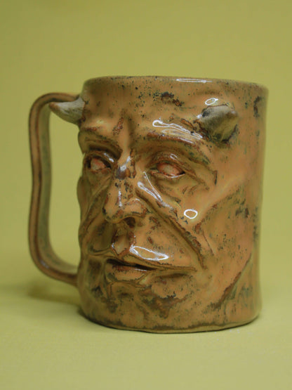 Brown Demon Face Mug - Creepy Handmade Large Ceramic Mug / Tankard