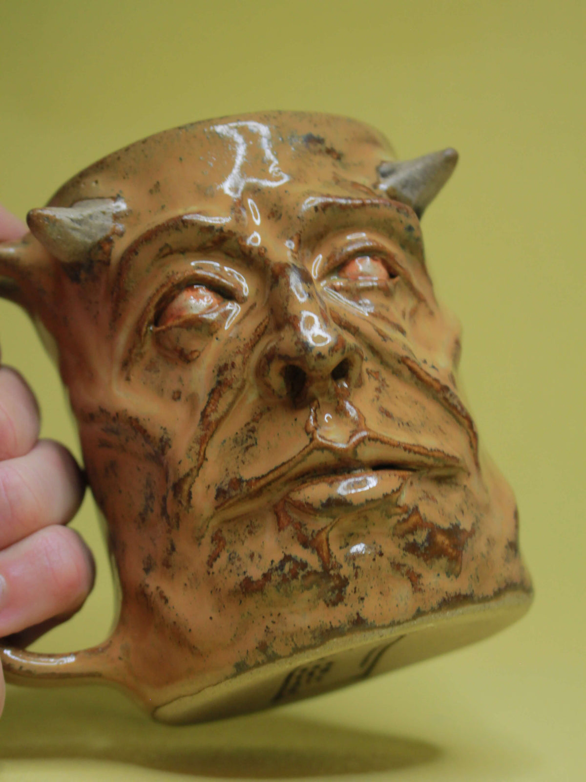 Brown Demon Face Mug - Creepy Handmade Large Ceramic Mug / Tankard