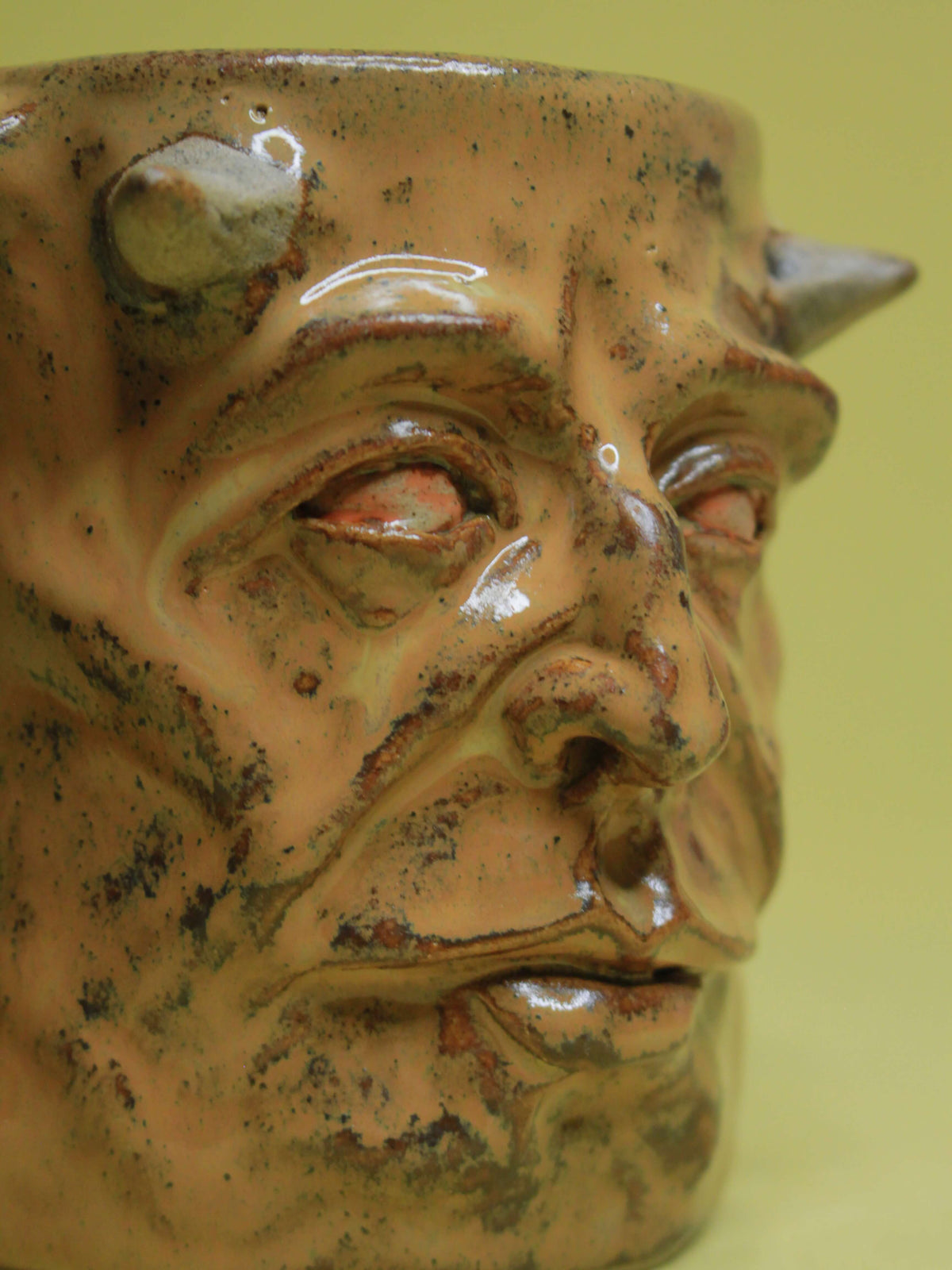 Brown Demon Face Mug - Creepy Handmade Large Ceramic Mug / Tankard