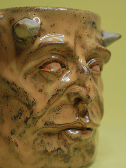 Brown Demon Face Mug - Creepy Handmade Large Ceramic Mug / Tankard