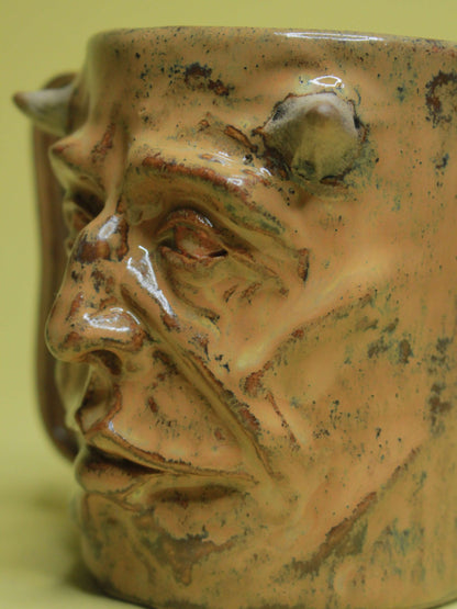 Brown Demon Face Mug - Creepy Handmade Large Ceramic Mug / Tankard