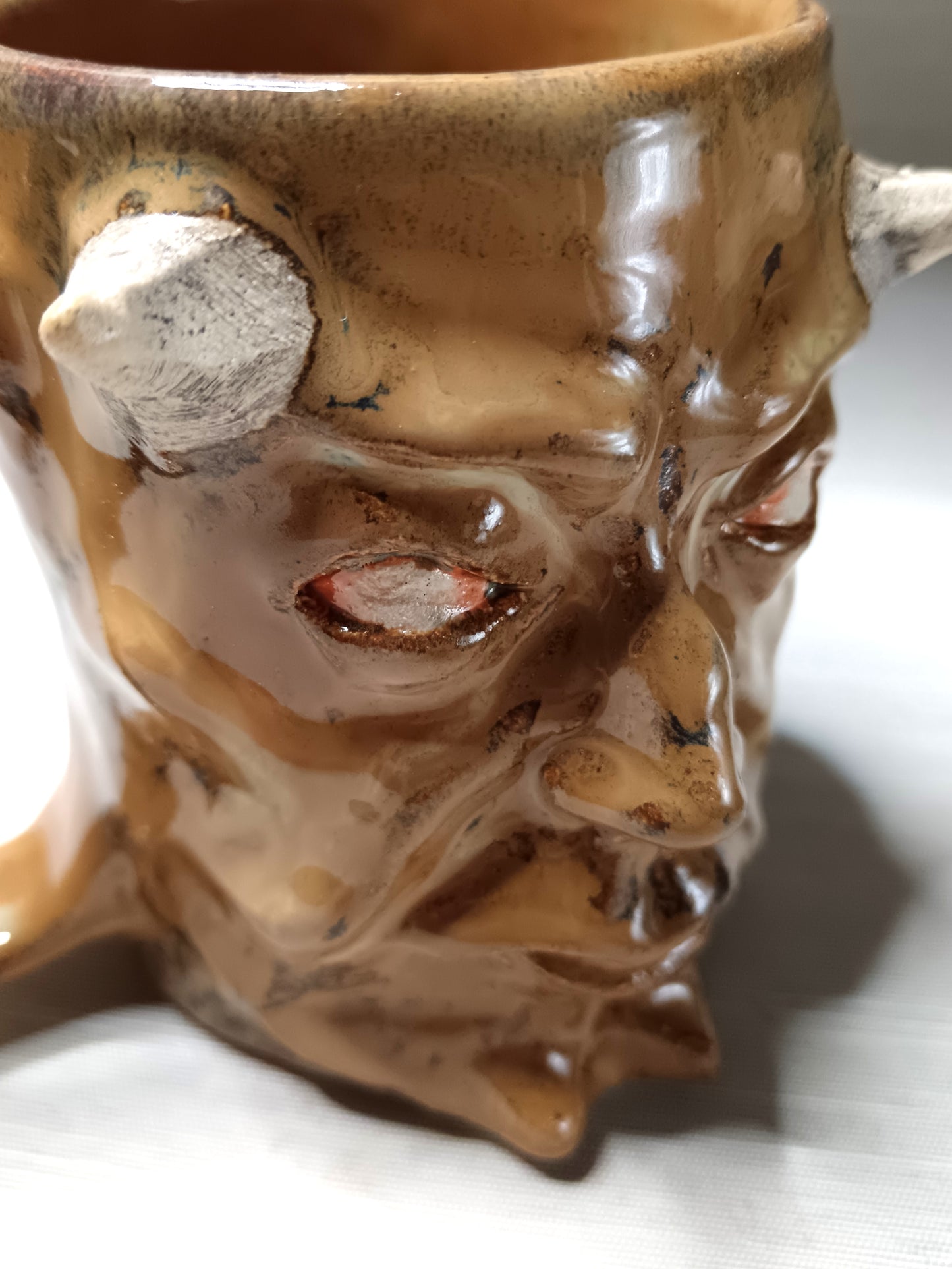Brown Devil Face Tankard / Large Mug - Handmade Ceramic Beer Mug