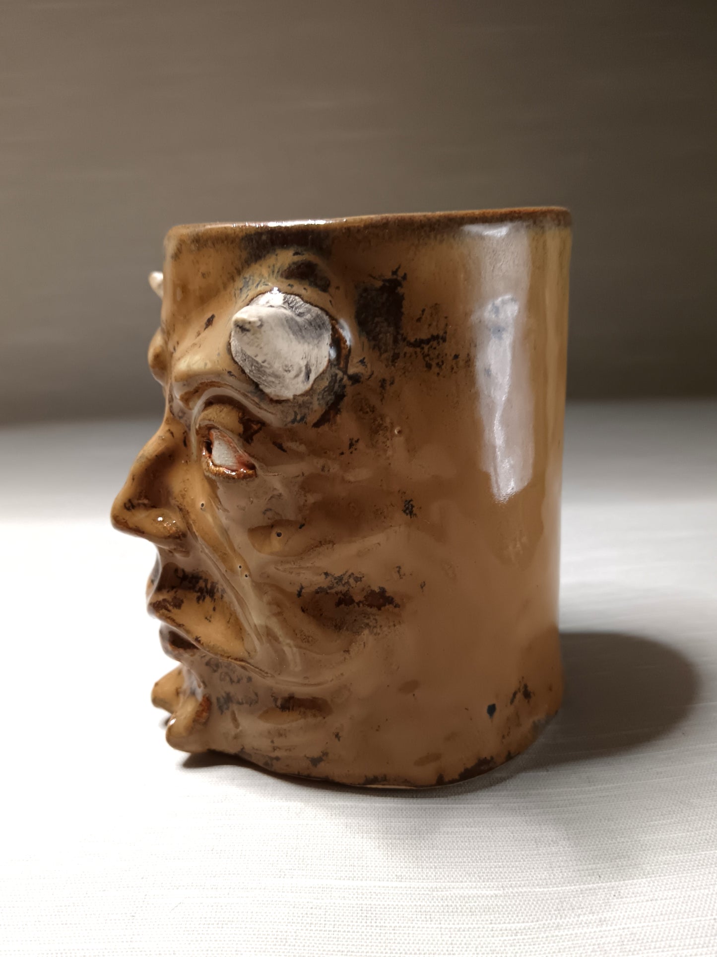 Brown Devil Face Tankard / Large Mug - Handmade Ceramic Beer Mug