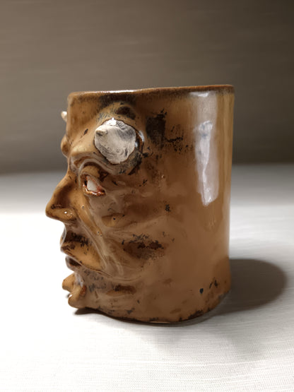 Brown Devil Face Tankard / Large Mug - Handmade Ceramic Beer Mug