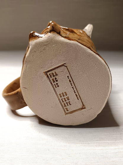 Brown Devil Face Tankard / Large Mug - Handmade Ceramic Beer Mug