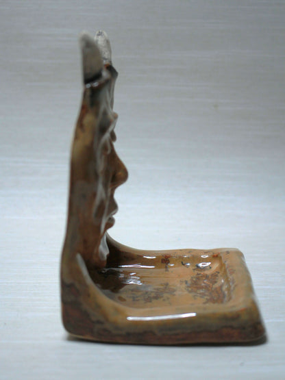 Devil Trinket / Tealight holder (Brown) - Handmade Creepy Ceramic Jewellery Dish / Mini Altar