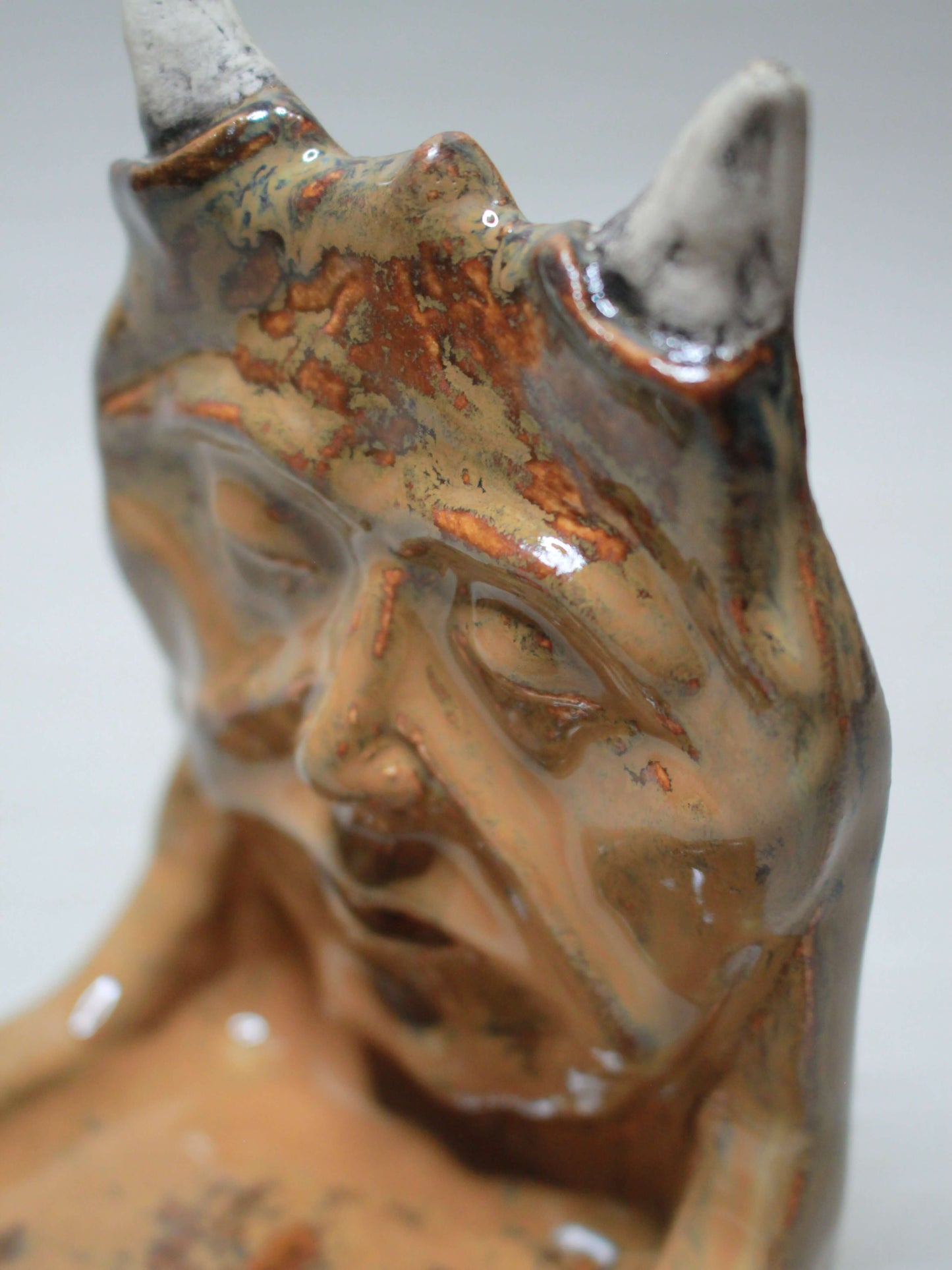 Devil Trinket / Tealight holder (Brown) - Handmade Creepy Ceramic Jewellery Dish / Mini Altar