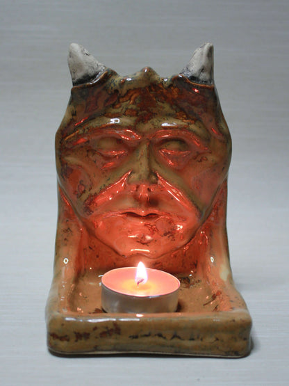 Devil Trinket / Tealight holder (Brown) - Handmade Creepy Ceramic Jewellery Dish / Mini Altar