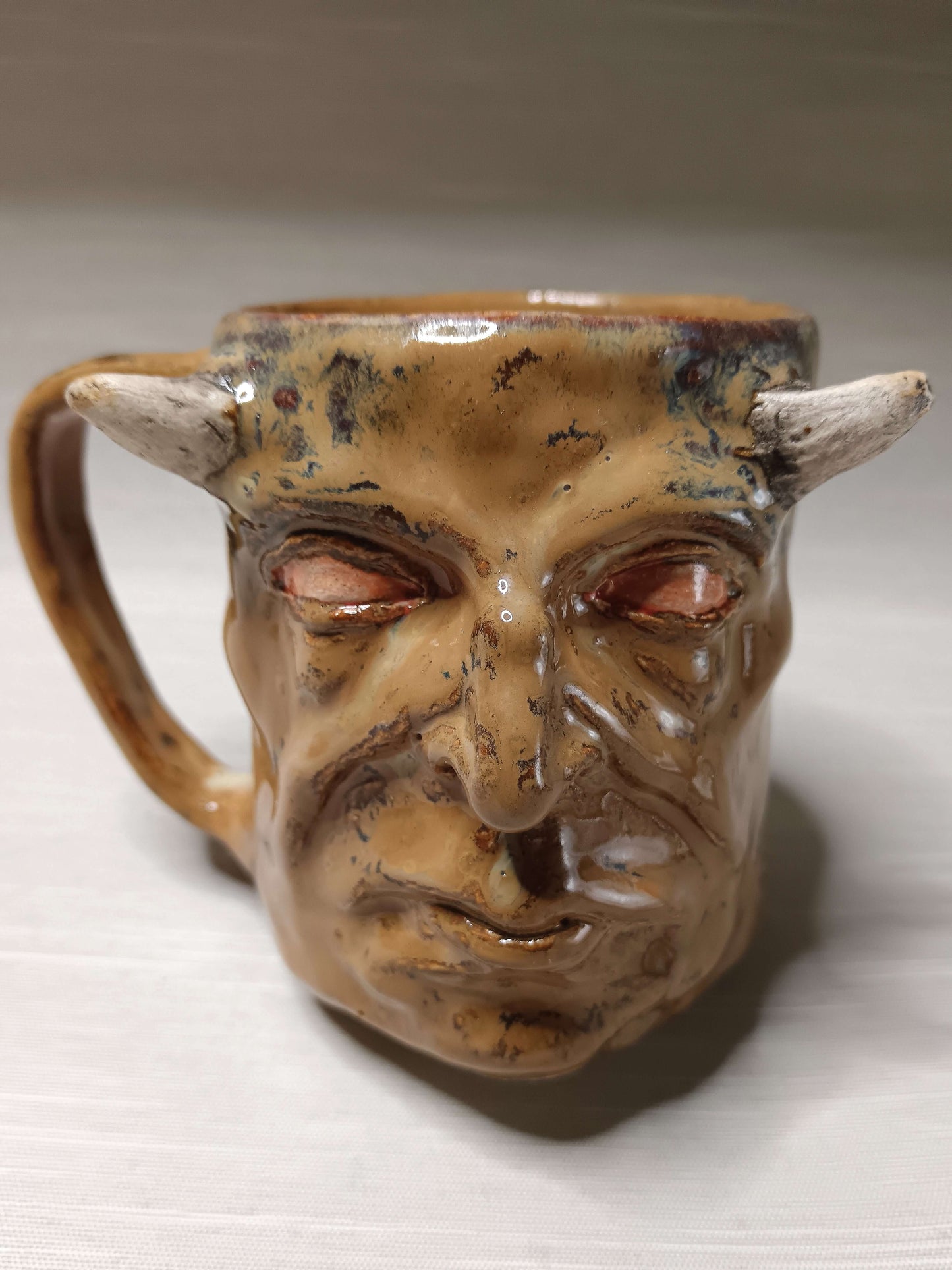 Creepy Brown Devil Mug - Weird Handmade Ceramic Horror Mug