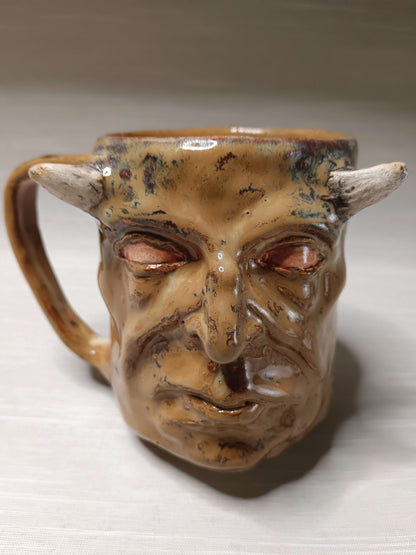 Creepy Brown Devil Mug - Weird Handmade Ceramic Horror Mug