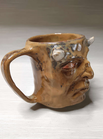 Creepy Brown Devil Mug - Weird Handmade Ceramic Horror Mug