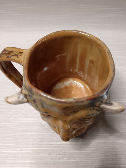 Creepy Brown Devil Mug - Weird Handmade Ceramic Horror Mug