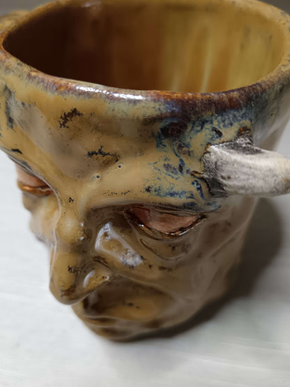 Creepy Brown Devil Mug - Weird Handmade Ceramic Horror Mug