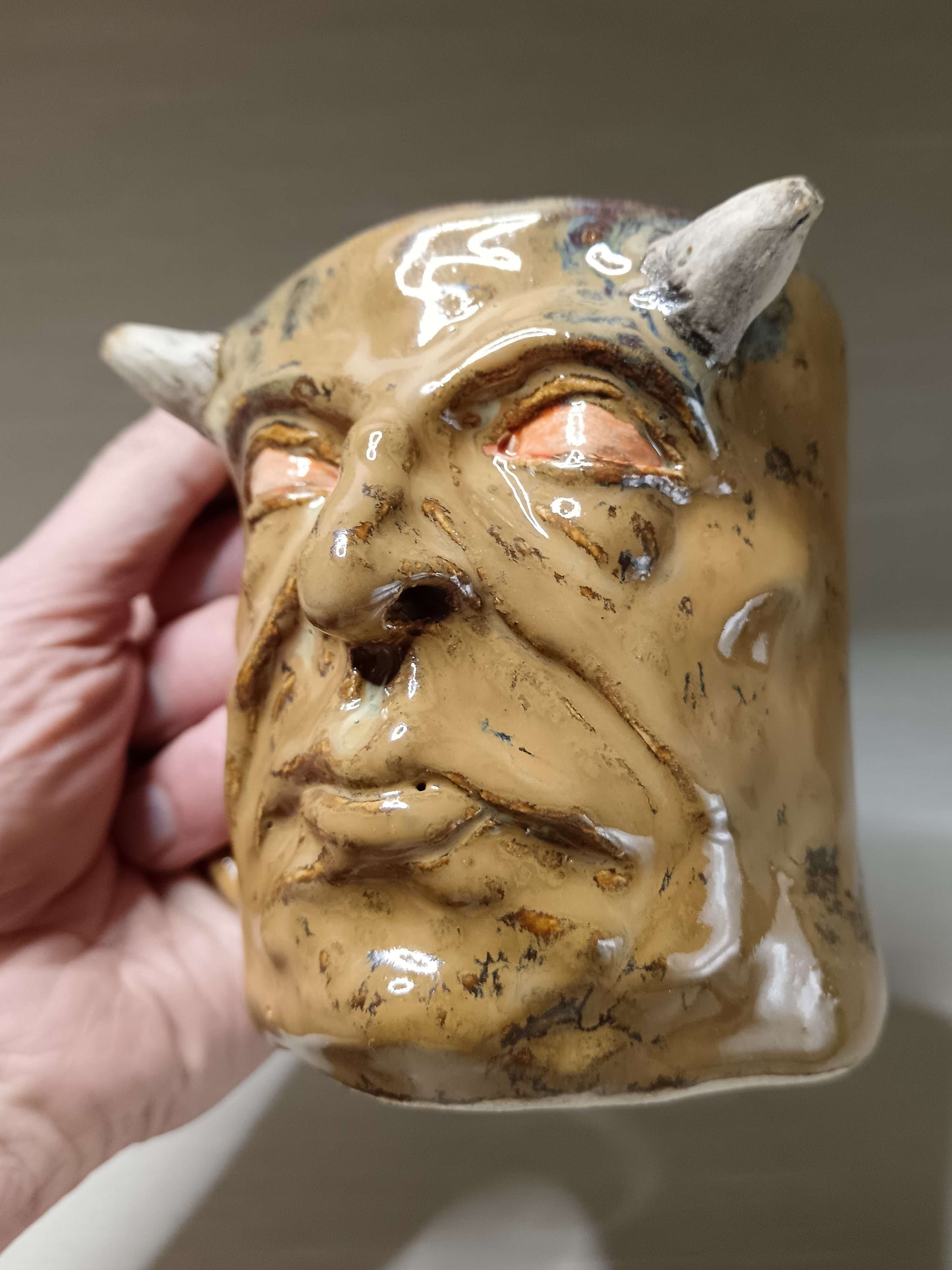 Creepy Brown Devil Mug - Weird Handmade Ceramic Horror Mug