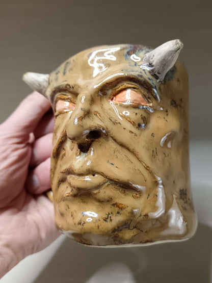 Creepy Brown Devil Mug - Weird Handmade Ceramic Horror Mug