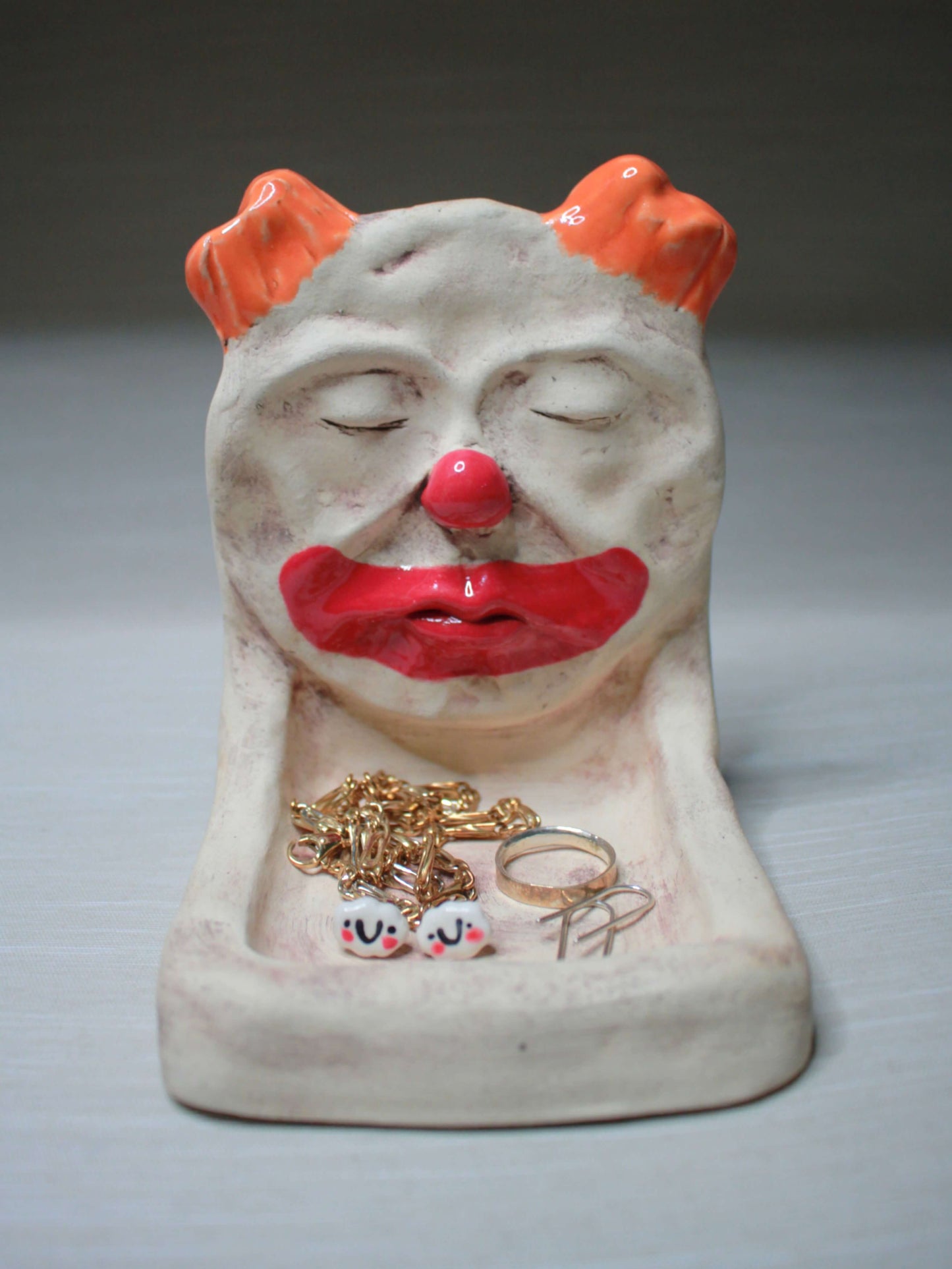 Creepy Clown Trinket / Tealight Holder - Handmade Ceramic Jewellery Dish / Mini Altar