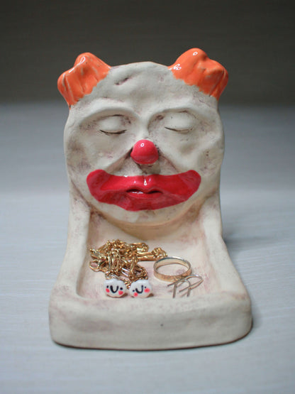 Creepy Clown Trinket / Tealight Holder - Handmade Ceramic Jewellery Dish / Mini Altar
