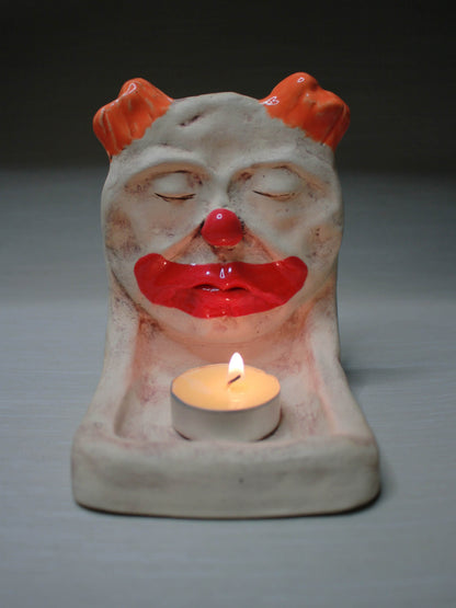 Creepy Clown Trinket / Tealight Holder - Handmade Ceramic Jewellery Dish / Mini Altar