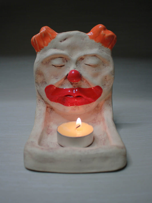 Creepy Clown Trinket / Tealight Holder - Handmade Ceramic Jewellery Dish / Mini Altar