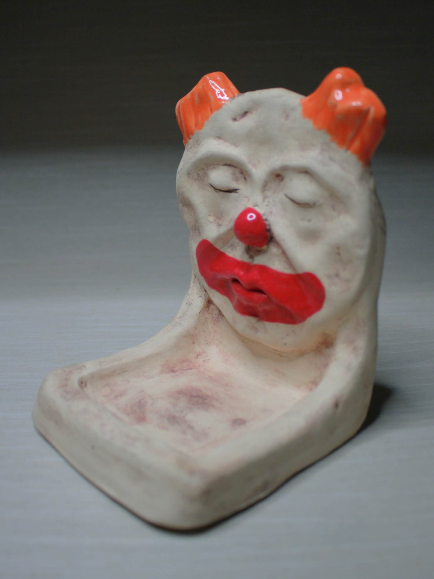 Creepy Clown Trinket / Tealight Holder - Handmade Ceramic Jewellery Dish / Mini Altar