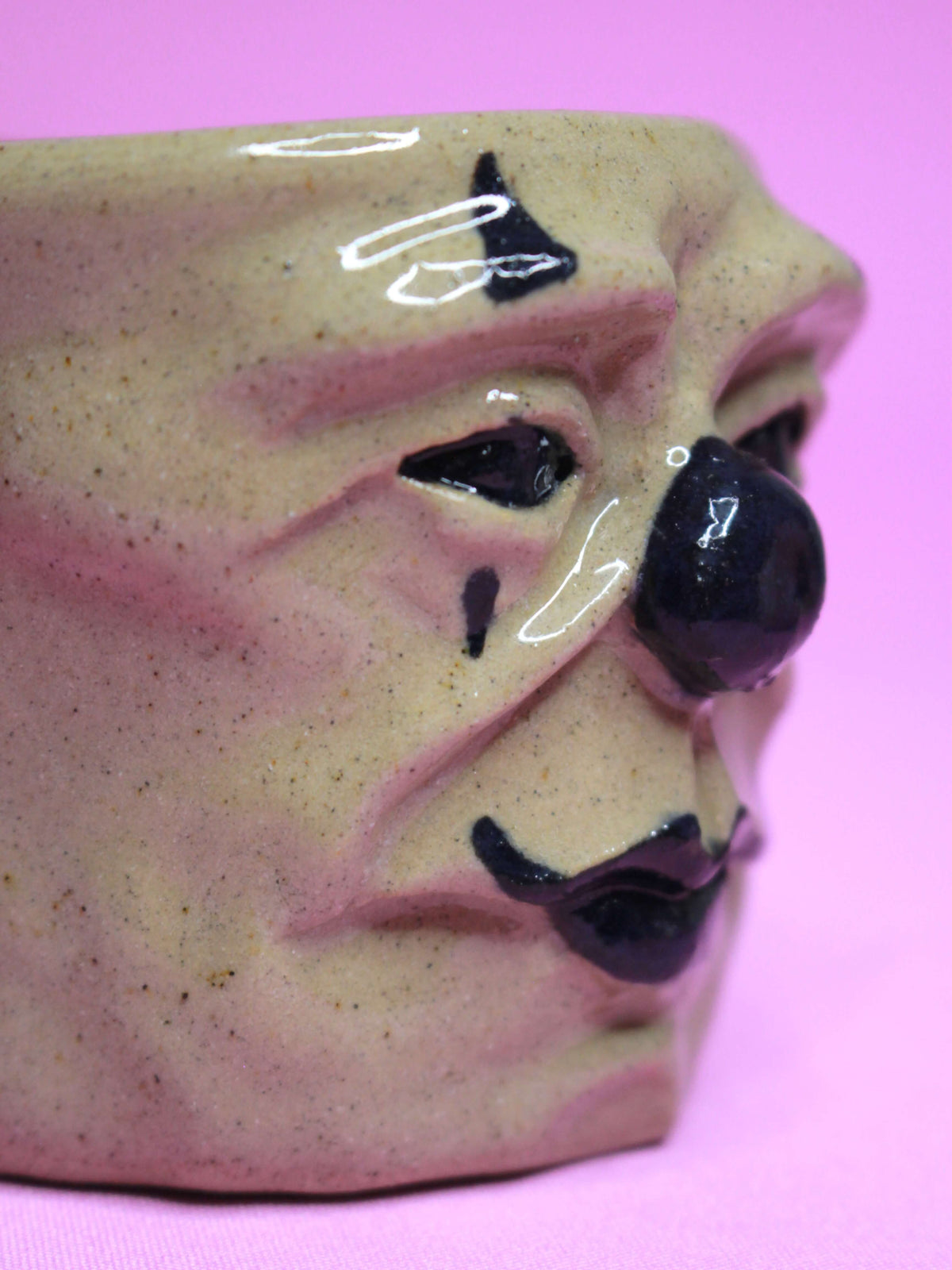 Scary Clown Face Tumbler - Creepy Hand Sculpted Ceramic Drinkware