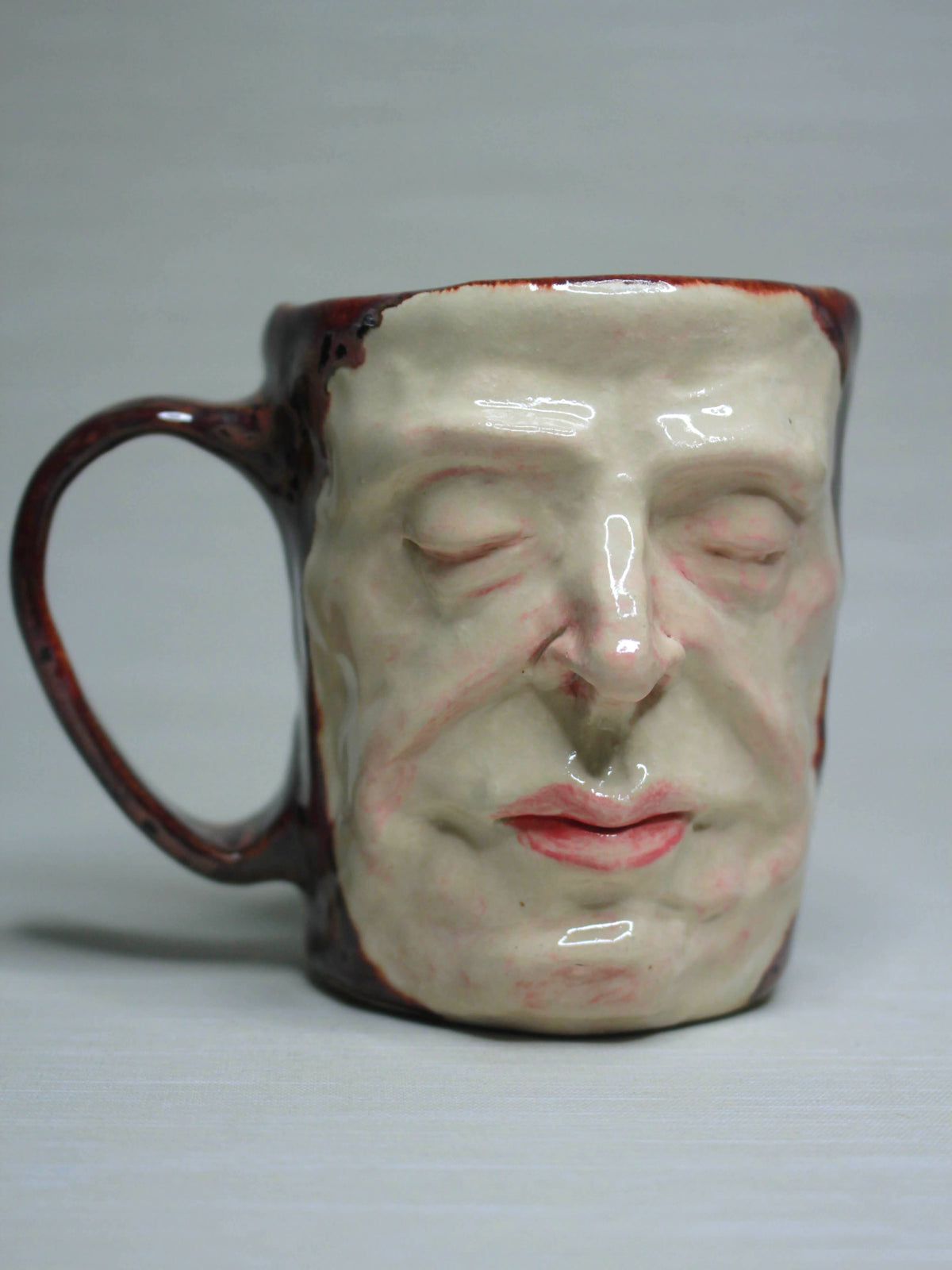 Macabre Death Mask Style Face Mug - Strange Handmade Ceramic Coffee Cup