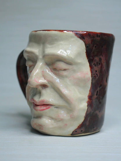 Macabre Death Mask Style Face Mug - Strange Handmade Ceramic Coffee Cup