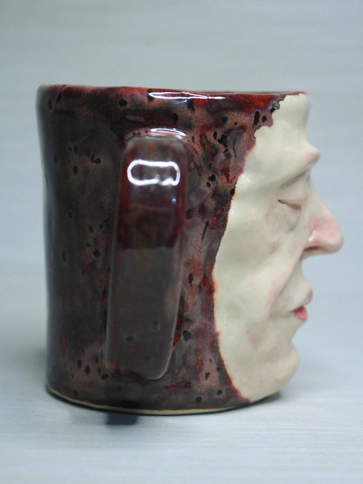 Macabre Death Mask Style Face Mug - Strange Handmade Ceramic Coffee Cup