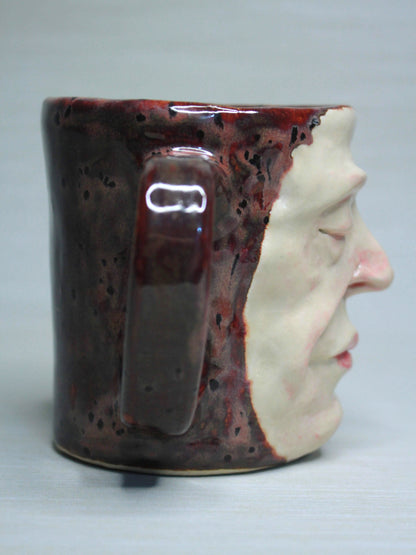 Macabre Death Mask Style Face Mug - Strange Handmade Ceramic Coffee Cup