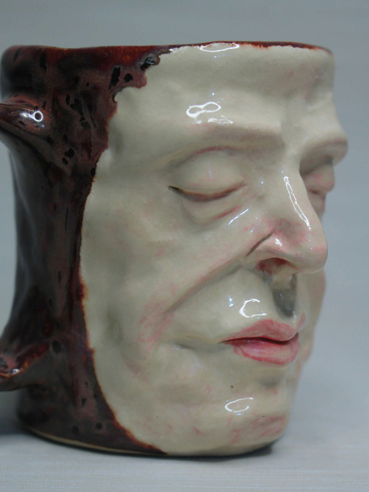 Macabre Death Mask Style Face Mug - Strange Handmade Ceramic Coffee Cup