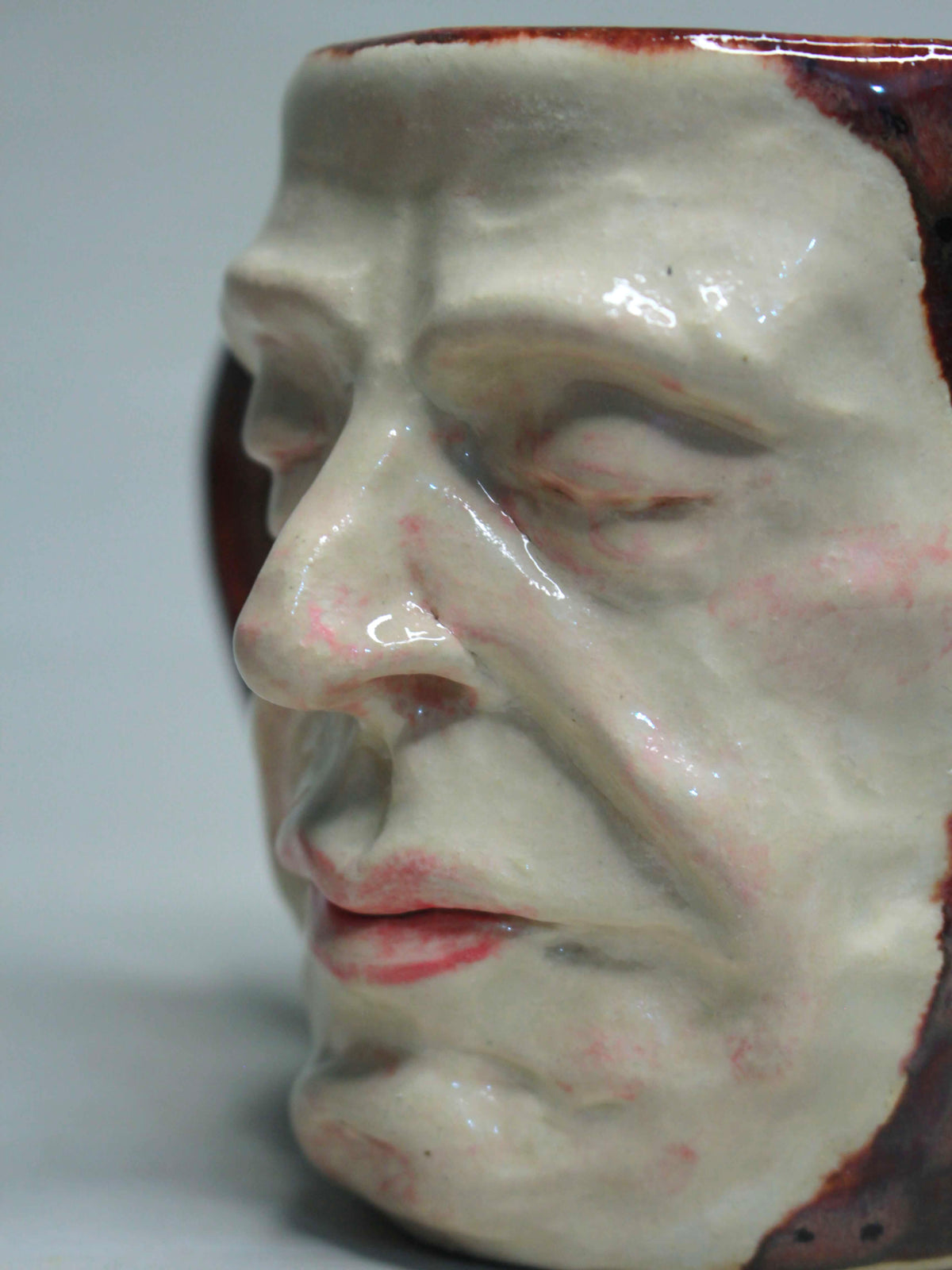 Macabre Death Mask Style Face Mug - Strange Handmade Ceramic Coffee Cup