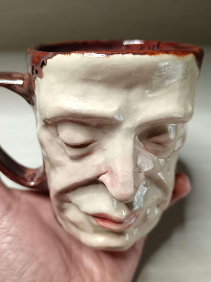 Creepy Death Mask Style Face Mug - Strange Handmade Ceramic Coffee Cup