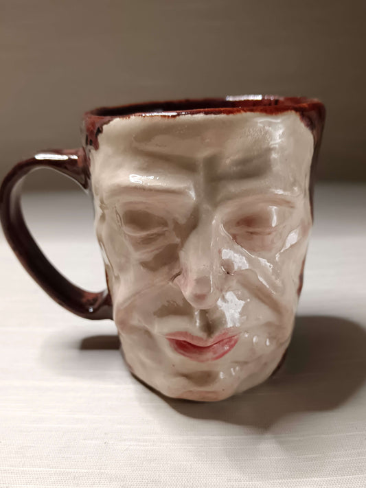 Creepy Death Mask Style Face Mug - Strange Handmade Ceramic Coffee Cup