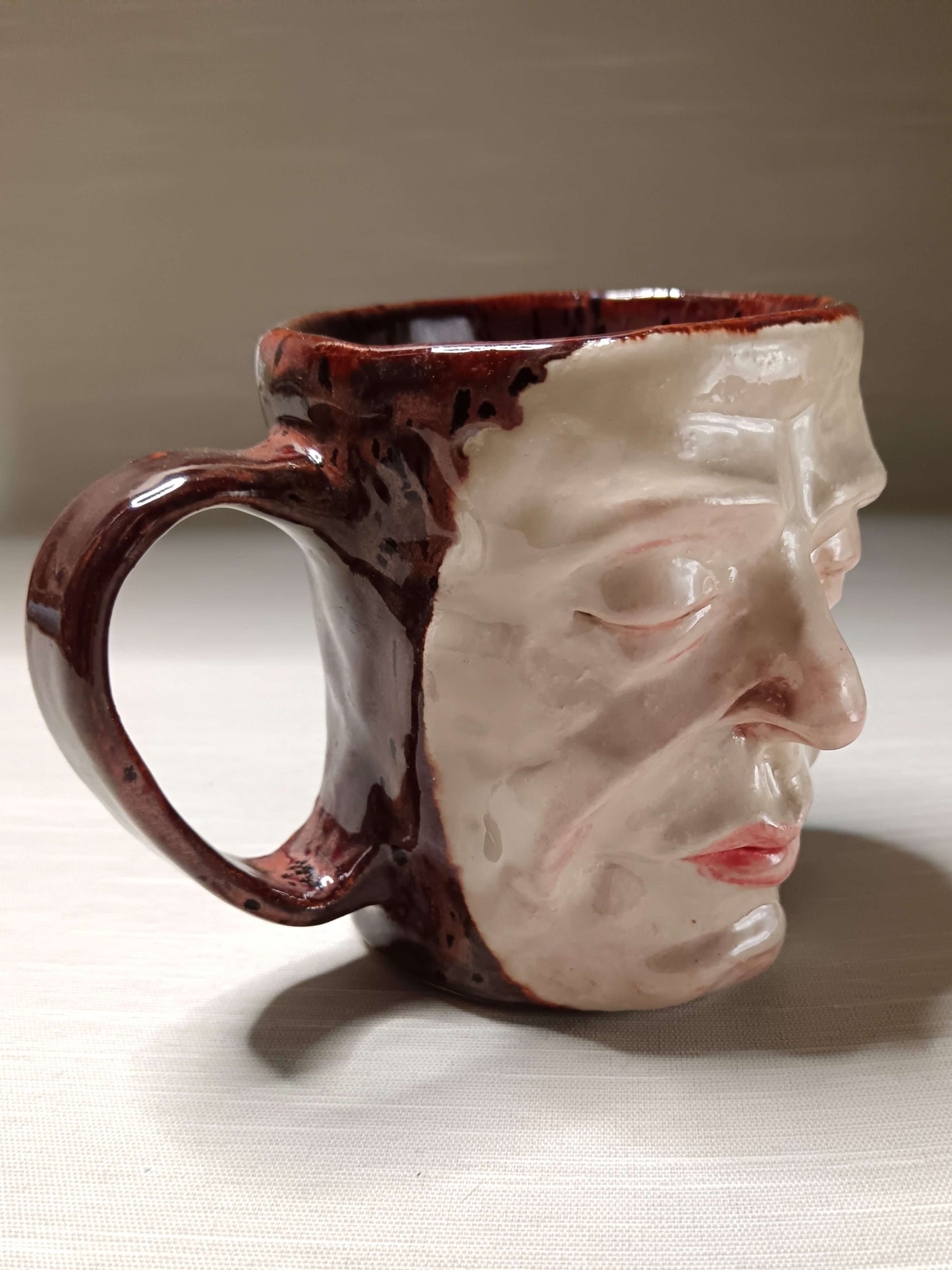 Creepy Death Mask Style Face Mug - Strange Handmade Ceramic Coffee Cup